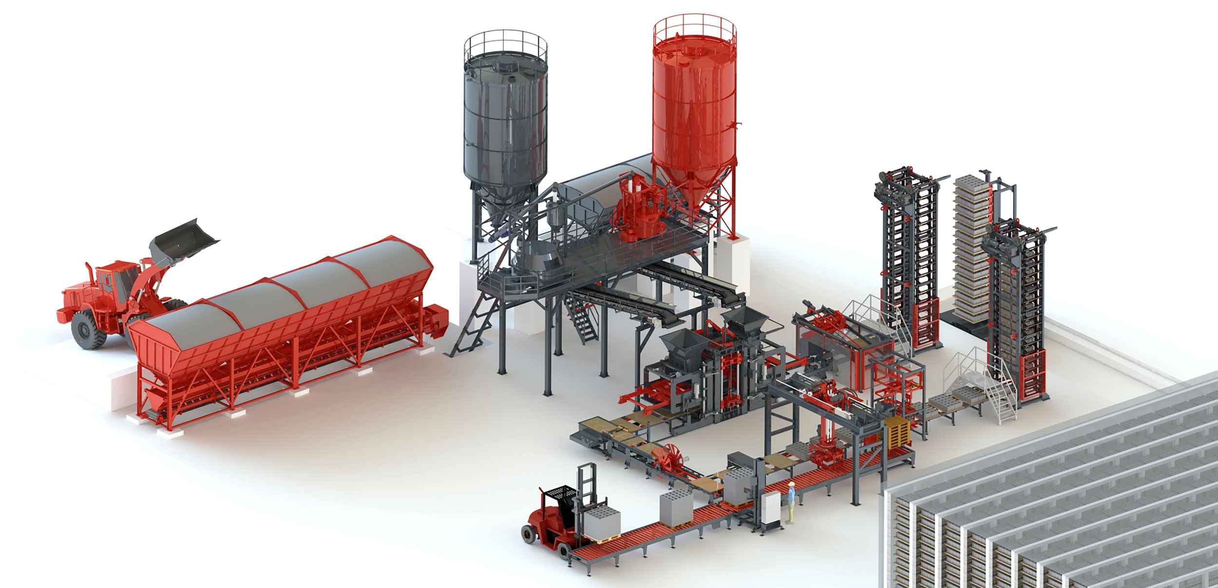Bloquera G1500, layout con sistema multiforca para máxima producción.