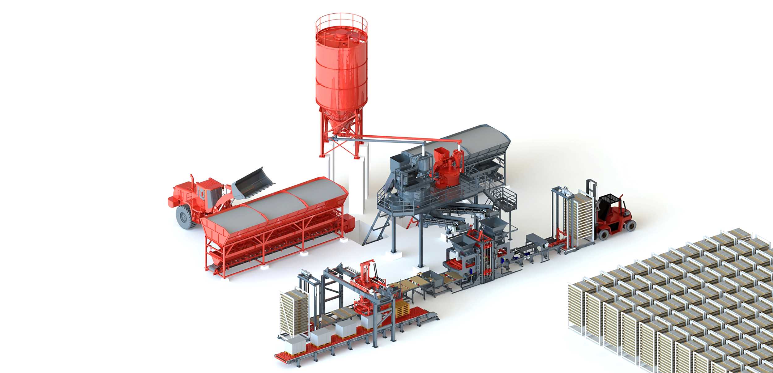 Bloquera G500, layout con sistema de racks para producción optimizada.
