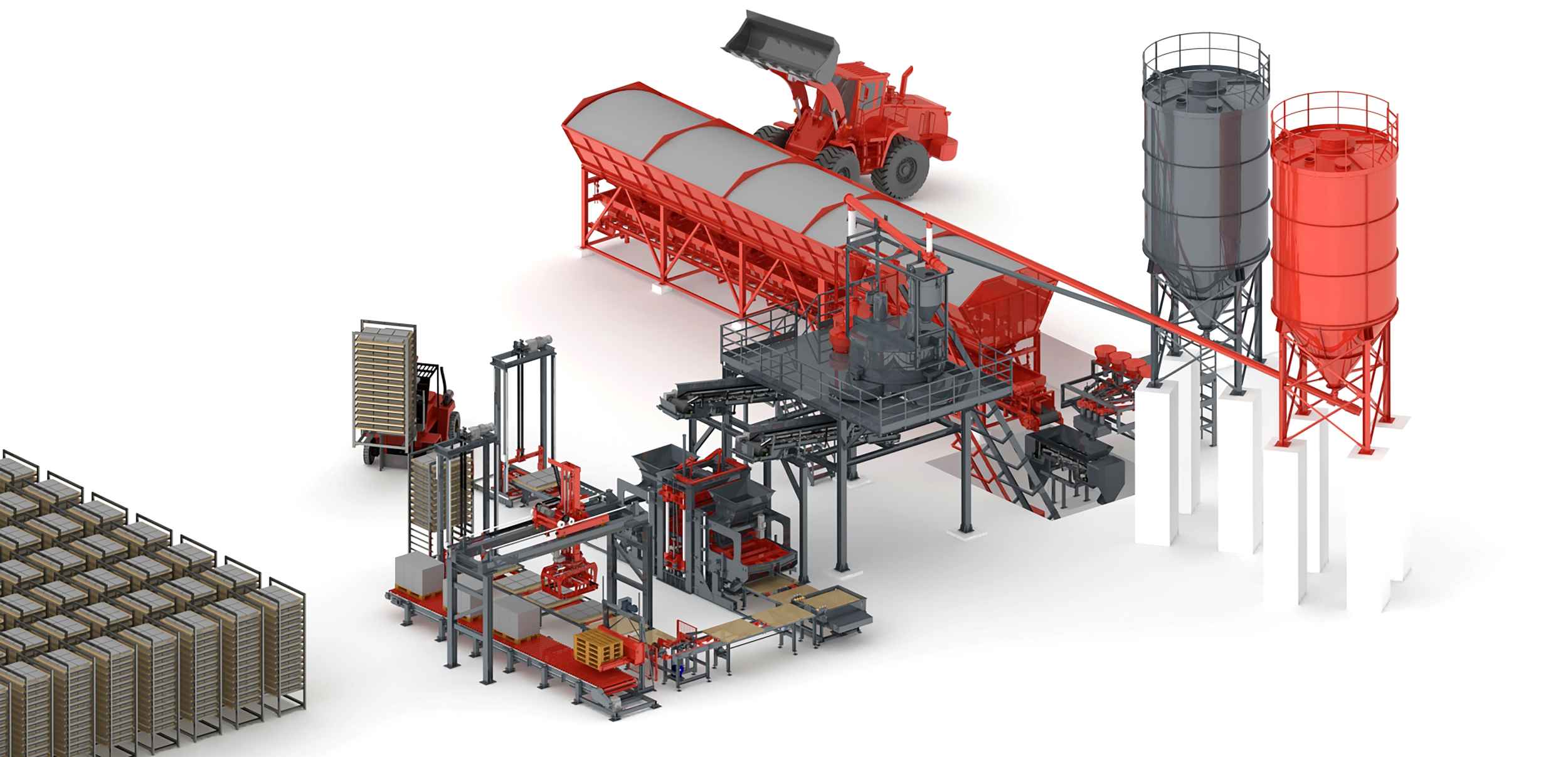 Bloquera G1000, layout con sistema de racks cerrado para producción optimizada.